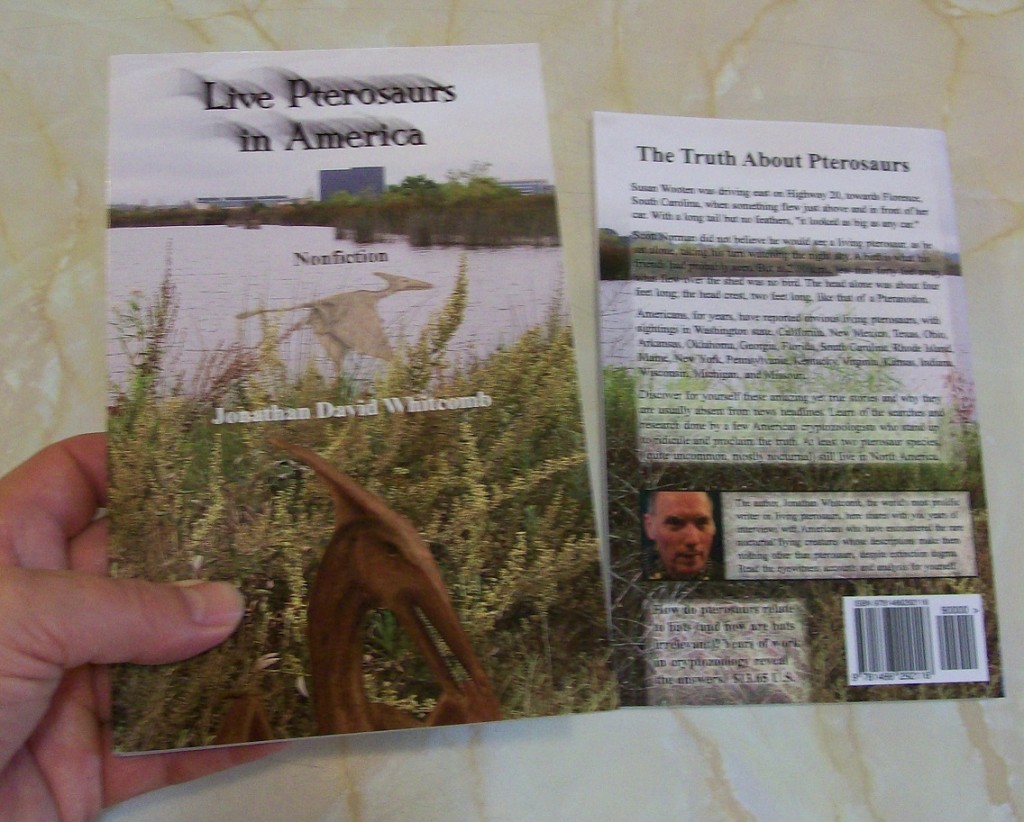 Cover, back and front, of Live Pterosaurs in America - nonfiction book