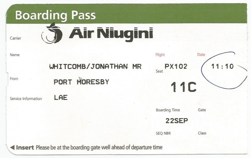 boarding pass - Port Moresby to Lae - 22-Sep